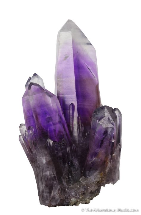 Quartz (var. Amethyst), Amatitlan, Mun. de Zumpango del Rio, Guerrero, Mexico, small-cabinet, 7.5 x 4.1 x 3.1 cm, An intense grape-juice purple amethyst cluster with well-developed phantoms and faint purple caps from the famous finds of 1991 at Guerrero, a find that combined the famous color of the locality with both size AND luster., For sale from The Arkenstone, www.iRocks.com. For more details on this piece and others, visit https://www.irocks.com/minerals/specimen/46889 Small Cabinet, Grape Juice, Pretty Purple, Purple Crystal, Mineral Stone, Amethyst Cluster, Minerals And Gemstones, Rocks And Gems, Amethyst Quartz