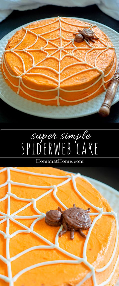 Homan at Home Spiderweb Cake, Chocolate Spiders, Cake Mix Doctor, Doctor Cake, Wilton Tips, Creepy Spider, Vegetarian Cake, Easy Design, Halloween Cake