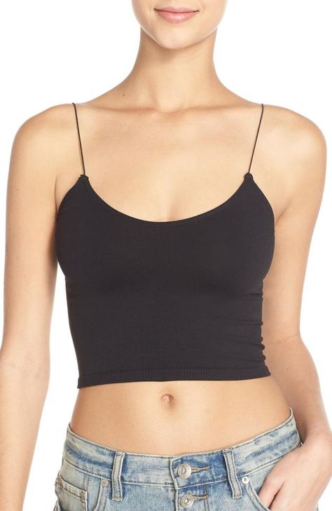 Cropped Camisole, Strap Crop Top, Free People Style, Black Camisole, Cropped Cami, Tank Top Cami, Black Crop Tops, Cropped Tank Top, Women Crop