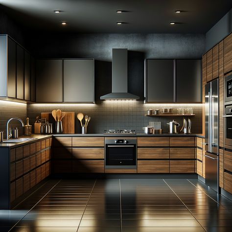 Rumah Teres, Brown Kitchen Cabinets, Desain Pantry, Modern Kitchen Cabinet Design, Brown Cabinets, تصميم للمنزل العصري, Modular Kitchen Design, Modern Kitchen Interiors, Kitchen Design Modern Small