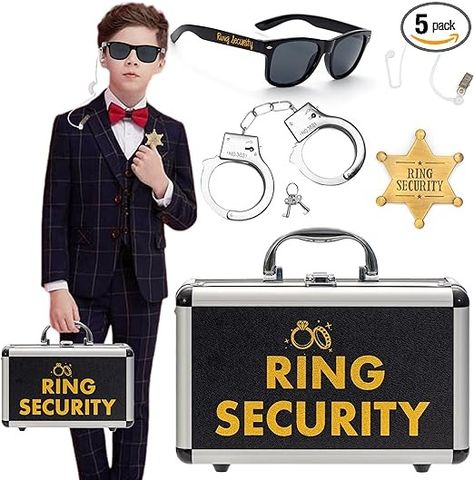 Amazon.com: Ring Security Wedding Ring Bearer Box With Rings Holder Pad - Security Briefcase, Ring Bearer Sunglasses, Kids Toy Handcuffs, Security Earpiece & Toy Badge, Ring Bearer Proposal Gifts Set for Ceremony : Home & Kitchen Ring Security Wedding, Ring Bearer Security, Ring Bearer Proposal, Wedding Ring Bearer Boxes, Rings Holder, Security Badge, Ring Security, Wedding Ring Bearer, Ring Bearer Gifts