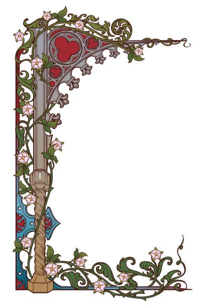 Pointed Arch, Medieval Pattern, Molduras Vintage, Medieval Artwork, Illustrated Manuscript, Medieval Books, Illumination Art, Rose Garland, Medieval Manuscript