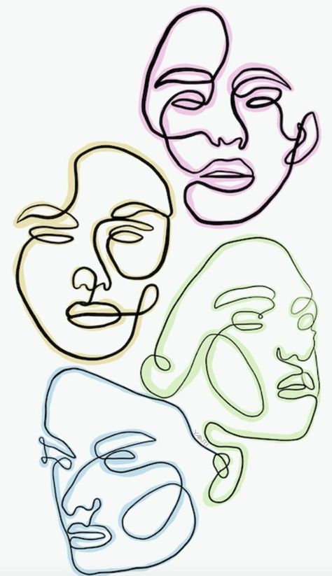 How To Draw An Abstract Face, 3 Faces Art, Doodle Drawings Faces, Face Abstract Drawing, Line Faces Art, How To Draw Abstract Faces, Face Lines Drawing, One Line Faces Drawing, Line Art Face Drawings