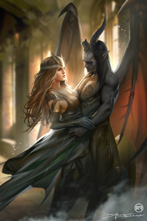 Fantasy Romance Art, Dark Spirit, Fantasy Love, Fantasy Couples, Romance Book Covers, Ange Demon, Dark Love, Romance Art, Tinta China