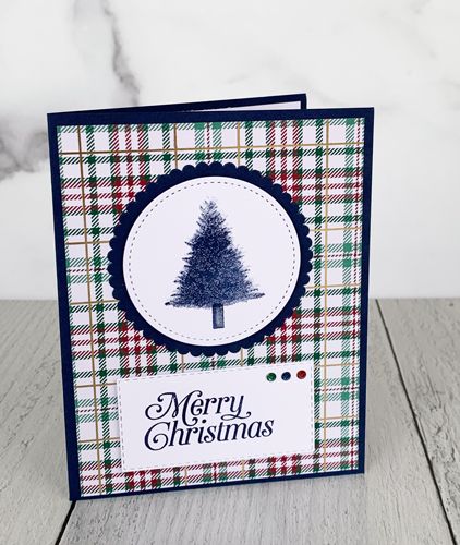 wrapped-in-plaid-navy-front Plaid Christmas Card, Last Day To Order, Stamped Christmas Cards, Simple Christmas Cards, Plaid Christmas Tree, Homemade Christmas Cards, Stampin Up Christmas Cards, Christmas Tree Cards, Christmas Card Crafts