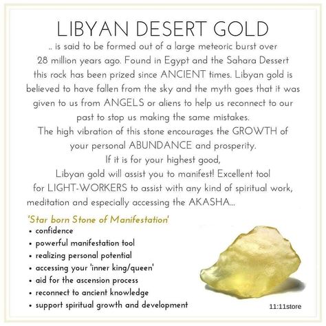 Discover all about the amazing properties of this 25 million old rock from out of space called 'Libyan desert glass... 11:11store- High… Libyan Desert Glass Properties, Libyan Desert Glass Crystal Meaning, Libyan Desert Glass Meaning, Lybian Desert Glass Crystal Meaning, Crystal Therapy Healing, Crystals Properties, Witch Stones, Crystal Knowledge, Crystal Magick