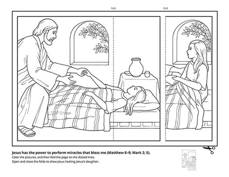 Art depicting Christ raising the daughter of Jairus. Jesus Raises Jairus Daughter Craft, Jairus Daughter Activity, Jairus Daughter Craft, Jesus Washing Feet Coloring Page, Woman At The Well Coloring Page, Mary And Martha Coloring Page, Mary Magdalene Coloring Page, Jesus Baptism Coloring Page, Jairus Daughter