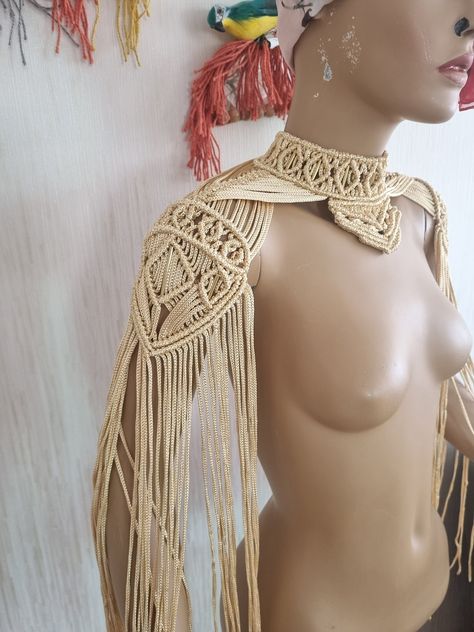 Macrame Outfit, Burning Man Clothing, Shoulder Piece, Macrame Thread, Goddess Gown, Macrame Dress, Burning Man Outfits, Man Clothing, Goddess Dress