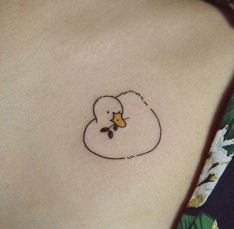 Cute Duck Tattoo Ideas, Duck Flash Tattoo, Duck Tattoos Cute, Tiny Duck Tattoo, Tattoo Ideas Duck, Weird Small Tattoos, Simple Duck Tattoo, Little Duck Tattoo, Cute Duck Tattoo