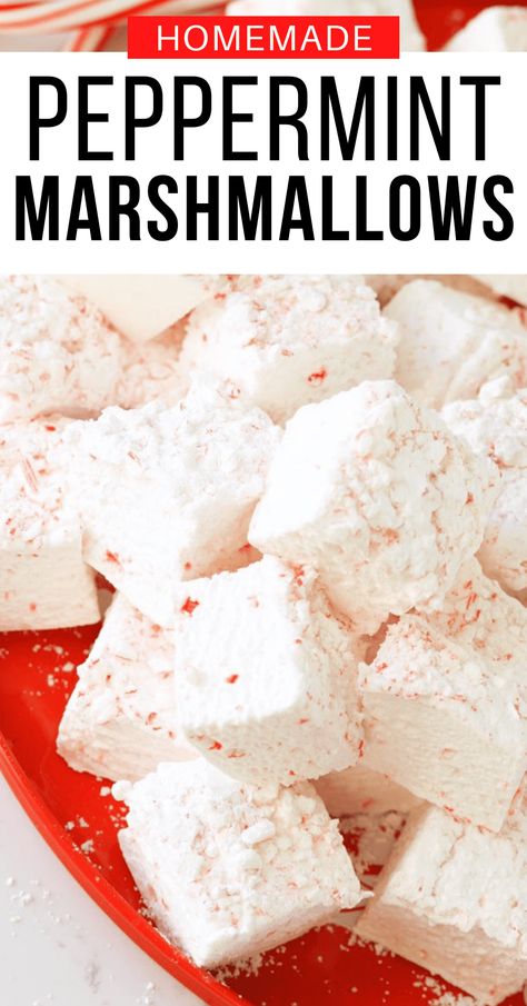 This homemade peppermint marshmallow recipe is the perfect addition to your Christmas cup of cocoa. They are made without corn syrup so healthier than your store-bought marshmallows. Crushed up candy canes give them their peppermint flavor along with a fun added crunch. Marshmallows No Corn Syrup, Peppermint Marshmallows Recipe, Peppermint Crunch, Homemade Marshmallow Recipe, Marshmallow Recipe, Flavored Marshmallows, Peppermint Marshmallows, Cup Of Cocoa, Marshmallow Treats