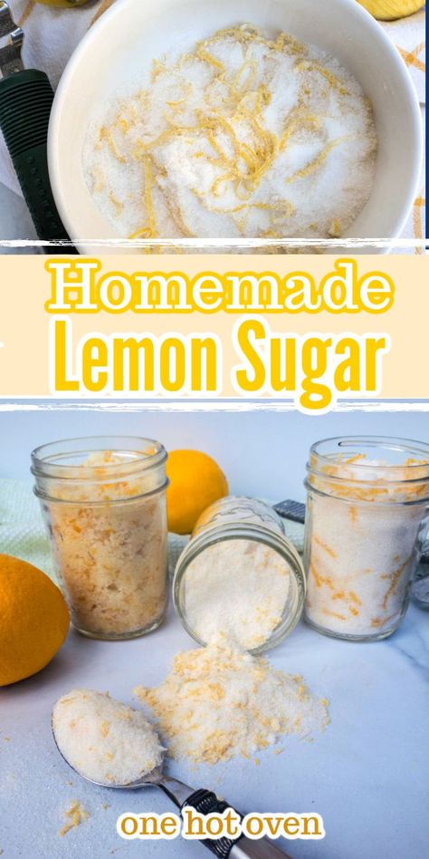 Three jars of lemon sugar. How To Make Tart, Lemon Zest Recipes, Recipe Using Lemons, Infused Sugar, Sprinkles Recipe, Baking Projects, Citrus Recipes, Dried Lemon, Kitchen Witchery