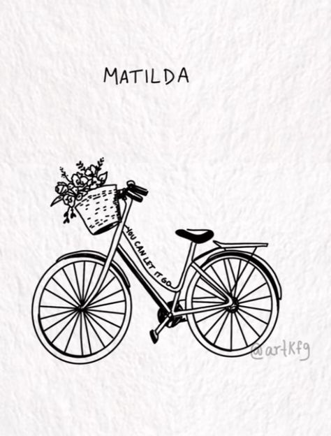 Matilda Tattoo, Harry Drawing, Matilda Harry Styles, Tattoo Bike, Harry Styles Lights Up, Harry Tattoos, Bedroom Illustration, Harry Styles Drawing, Bicycle Tattoo