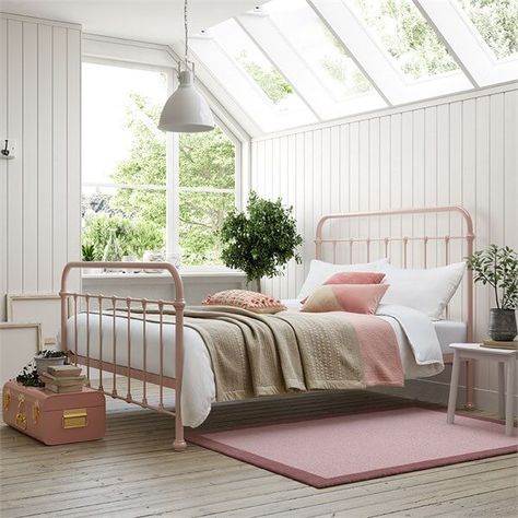 Oliver Bed, Wrought Iron Beds, Wrought Iron Bed, Dorm Style, Iron Bed Frame, Bedroom Trends, Steel Bed, Style Bed, Peony Pink