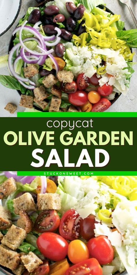 This copy cat Olive Garden salad recipe is a keeper! All topped with an Olive Garden Italian dressing, this homemade salad goes with everything. Feel free to add chicken and turn this side dish idea into a meal! Copycat Olive Garden Salad, Homemade Creamy Italian Dressing, Olive Garden Salad Dressing Recipe, Olive Garden Salad Recipe, Garden Salad Recipe, Olive Garden Italian Dressing, Olive Garden Salad Dressing, Olive Garden Salad, Copycat Olive Garden