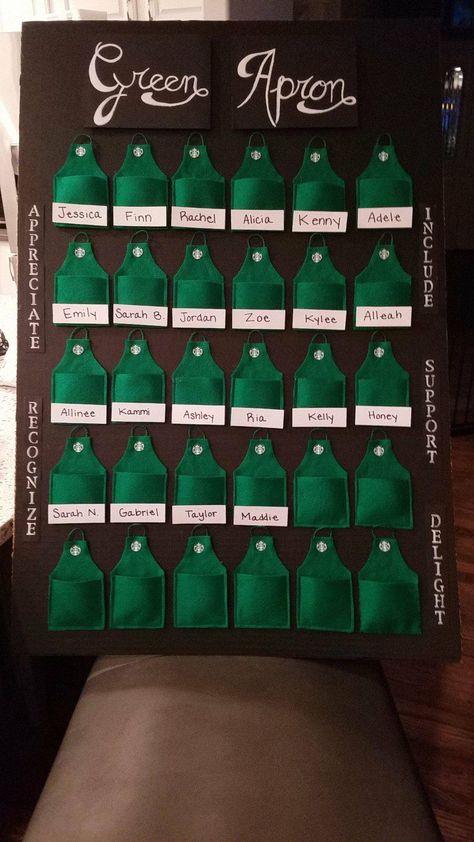 Starbucks Employee Board, Starbucks Store Manager Ideas, Starbucks Recognition Board, Starbucks Partner Board Ideas, Green Apron Board Starbucks, Starbooks Classroom, Reading Camp Ideas, Green Apron Board, Starbucks Pics