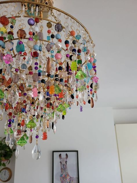 Chandelier Diy, Bead Chandelier, Beaded Lampshade, Green Led Lights, Teacher Birthday Gifts, Wire Diy, Hippie Homes, Welcome To My House, Belfast Northern Ireland