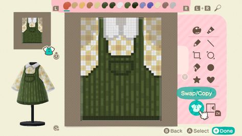 Acnh Cottagecore Clothes Grid, Acnh Cottagecore, Acnh Clothes, Corduroy Overall, Acnh Design, Acnh Designs, Happy Home Designer, Guided Art, Animal Crossing Wild World