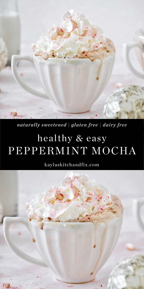 This Dairy Free Peppermint Mocha is super easy to whip up in five minutes and can be made two ways using ingredients you probably already have in your pantry. Starbucks who? Peppermint Mocha Recipe, Peppermint Recipes, Refined Sugar Free Recipes, Easy Coffee Recipes, Easy Drink Recipes, Peppermint Mocha, Grain Free Recipes, Real Ingredients, Sugar Free Recipes