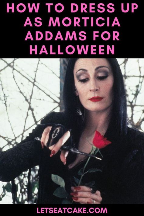 This Halloween, dress up as classic goth icon Morticia Addams with this DIY costume. From her long black dress to red nails, here's everything you need to create this Addams Family cosplay.#morticiaaddams #halloween #costume Long Black Dress Halloween Costume, Morticia Addams Makeup, Morticia Addams Costume, Goth Icon, Black Dress Halloween Costume, Classic Goth, Black Mermaid Dress, Family Cosplay, Best Alcohol