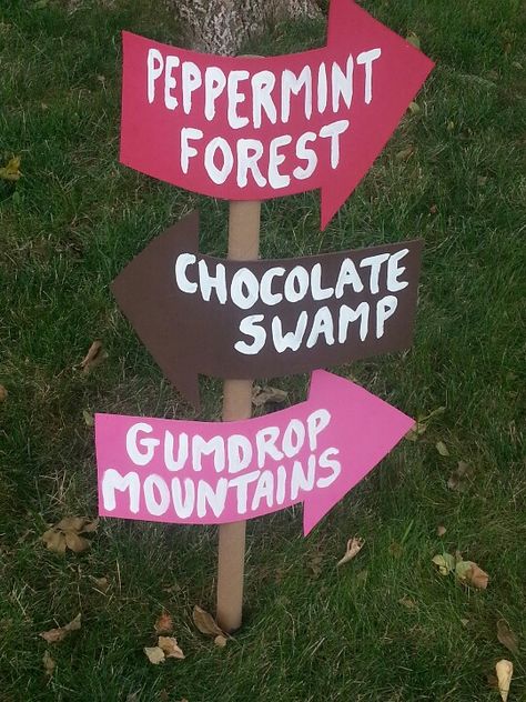 Some of the Candyland signs that were outside Peppermint Forest, Christmas Cubicle Decorations, Christmas Parade Floats, Office Christmas Gifts, Candy Theme Birthday Party, Candy Land Birthday Party, Grinch Christmas Decorations, Office Christmas Party, Candyland Birthday