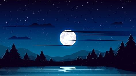 Premium Vector | Moon night landscape vector illustration pine tree night lake Night Landscape Illustration, Landscape Vector Illustration, About Moon, Wallpapers Pc, Night Lake, Vector Landscape, Price List Design, Landscape Vector, Pc Wallpapers