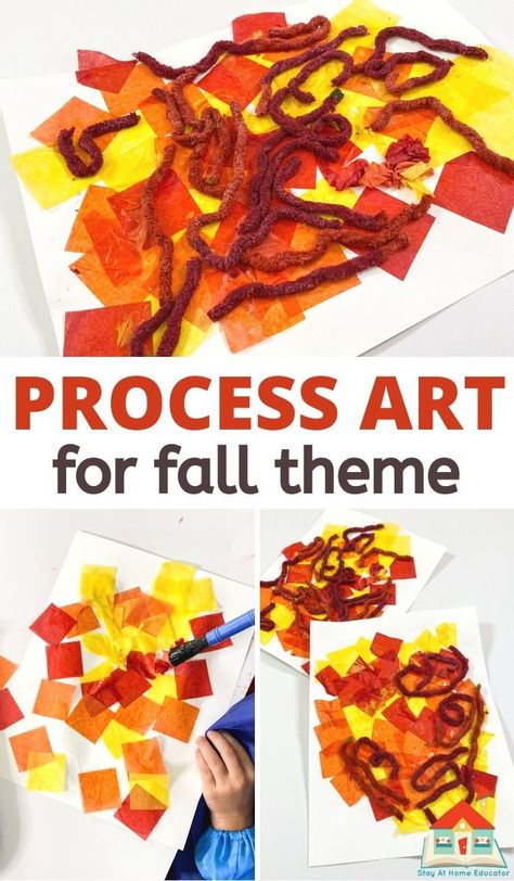 Product Vs Process Art, Fall Art Project For Preschoolers, Fall Weather Art Preschool, Fall Harvest Ideas For Preschool, Harvest Preschool Activities Art, Process Fall Art Preschool, Fall Provocations Toddlers, Pumpkins Art Preschool, Open Ended Preschool Crafts