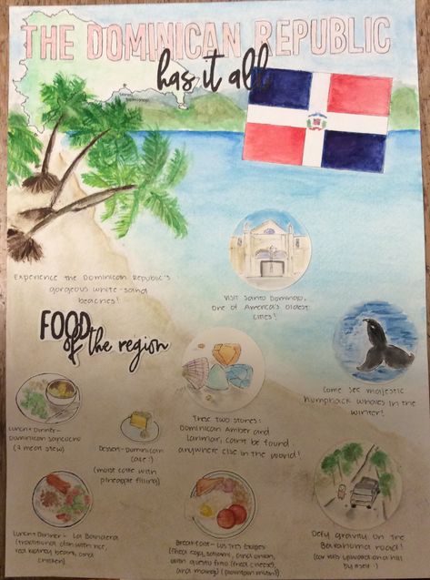 Dominican Republic School Project, Dominican Republic Poster, Hispanic Heritage Projects, Pta Mom, Dominican Republic Beaches, Dominican Republic Map, Pta Moms, Spanish Projects, Best Beaches In The World