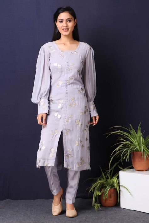 Beautiful Bluish Grey Kurta with Ballon Sleeve | AAS Couture Grey Kurta, Trendy Balloons, Bluish Gray, Balloon Sleeves, Elevate Your Style, Indian Wear, Indian Fashion, Your Style, Latest Fashion