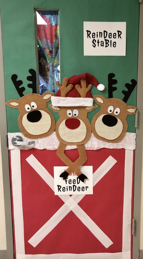 Christmas School Door, Office Christmas Decorations Contest, Reindeer Door, Stall Decorations, Door Decorations Classroom Christmas, Holiday Door Decorations, Christmas Door Decorating Contest, School Door Decorations, Door Decorating Contest