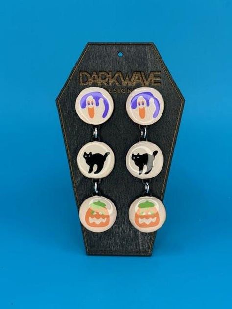 Halloween Sugar Cookie Dangle Earrings, Pillsbury Cookies, Halloween Cookie Earrings, Sugar Cookie Earrings, Halloween Earrings Pillsbury Cookies, Cookie Earrings, Cookies Halloween, Halloween Sugar Cookies, Laser Cut Wood Crafts, Halloween Cookie, Earrings Halloween, Ghost Pumpkin, Halloween Outfit