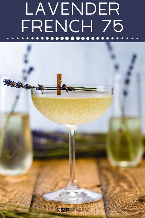 The addition of lavender simple syrup puts a unique spin on the classic French 75 cocktail.  This prosecco and gin cocktail tastes even better than it looks! #proseccococktails #gincocktails #french75 #lavendercocktails French 75 Recipe, Lavender Drink, Lavender Simple Syrup, Prosecco Drinks, Lavender Cocktail, French 75 Cocktail, Sparkling Cocktail, Lavender Syrup, Prosecco Cocktails