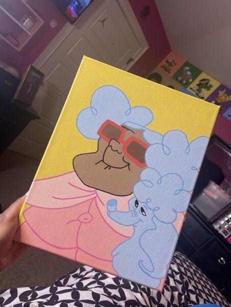 Proud Family Drawings Canvas, Afro Canvas Painting, Proud Family Canvas Painting, Penny Proud Painting, Proud Family Paintings, Black Cartoon Paintings, Painting Ideas Cartoon Characters, Cartoon Paintings Easy Canvas, Painting Cartoon Characters