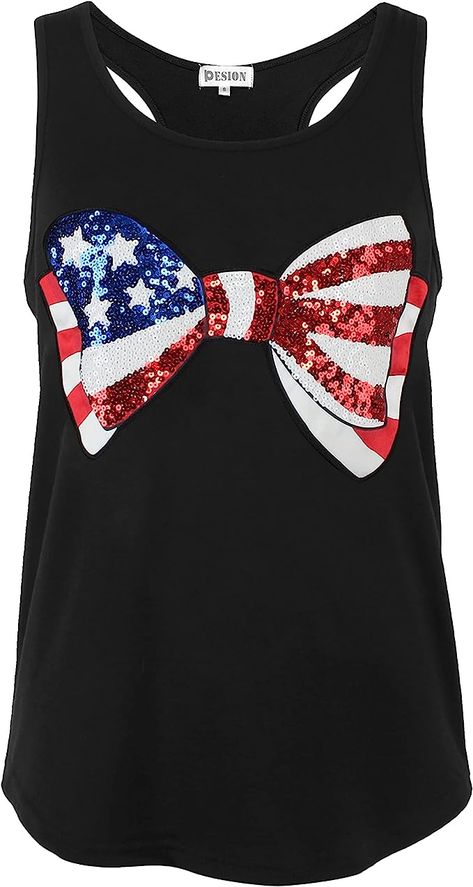 PESION American Flag Shirt Women 4th of July Shirts Patriotic Shirts Summer Sequin Tank Tops, Black+ American Flag Bowknot, Small at Amazon Women’s Clothing store Tank Tops Black, Black American Flag, American Flag Tank Top, Shirts Summer, American Flag Shirt, Fit Workout, Sequin Tank, Patriotic Shirts, Sequin Tank Tops