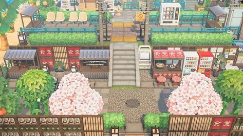 Animal Crossing Islands, Japanese Entrance, Acnh Idea, Japanese Exterior, Japanese Neighborhood, Acnh Japanese, City Core, Zen Place, Japanese Island