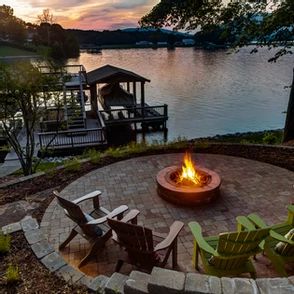 | Pathways {Lakeside} Lakeside Patio, Lake Patio, Wall Pergola, Southern Landscape, Plant Installation, Sloped Yard, Smith Mountain Lake, Backyard Renovations, Spa Water