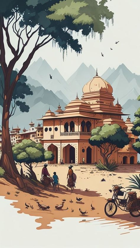 Indian Culture And Heritage Drawing, Indian Heritage Illustration, Unity In Diversity Illustration, Indian Illustration Culture, Heritage Background, Incredible India Posters, Palace Illustration, Places Illustration, India Illustration