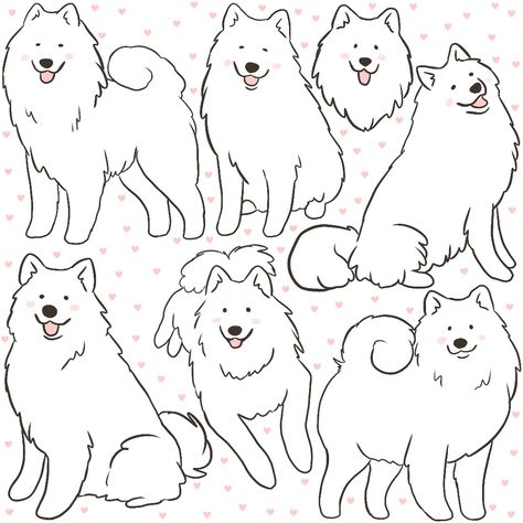 Cute samoyed dog illustration pattern for samoyed owner Samoyed Dog Drawing, Samoyed Tattoo Minimalist, Samoyed Illustration, Samoyed Tattoo, Shiba Drawing, Cute Dog Doodles, Samoyed Drawing, Cute Dog Tattoos, Cute Samoyed