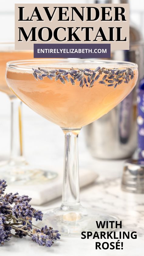 Celebrate in style with this Lavender Mocktail. Sweet floral notes from lavender bitters, plus sparkling rosé, honey, and lemon. Lavender Mocktails Non Alcoholic, Lavender Bitters, Aperol Drinks, Non Alcoholic Champagne, Frozen Fruit Drinks, Easter Drink, Lavender Cocktail, Gin Sour, Lavender Recipes