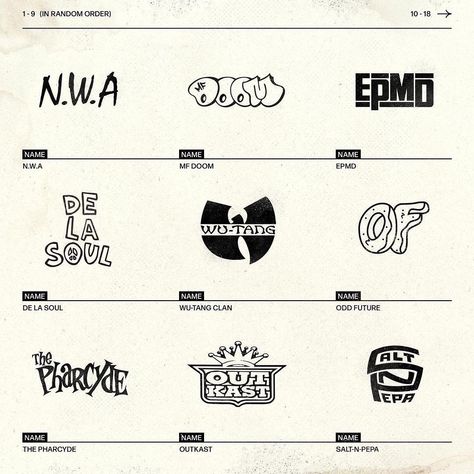 COMPLEX on Instagram: ““The 72 biggest hip-hop logos of all time.” Which one’s your favorite? 🤔🎤 [via @typetopia]” Hiphop Logo, Hip Hop Font, Hip Hop Tattoo, Rap Music Hip Hop, Hip Hop Logo, The Pharcyde, Hip Hop Classics, Tattoo Techniques, Zine Design