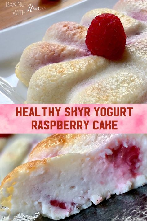 Healthy Skyr Yogurt Raspberry Cake Raspberry Yogurt Cake, Recipes With Skyr, Skyr Cake, Skyr Recipe, Yogurt Bread, Protein Cheesecake, Yogurt Dessert, Raspberry Yogurt, Pretty Desserts