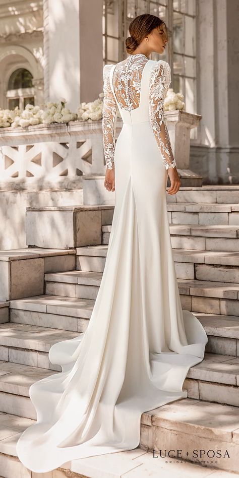 Luce Sposa 2021-2022 Wedding Dresses | Wedding Inspirasi -- luce sposa 2022 symphony flowers bridal sheer long puff sleeve illusion high neck plunging v neckline clean modern sheath wedding dress chapel train (gracie) bv #Ad #Bridal #LuceSposa #Sposa #Wedding #Weddingdress #WeddingDresses #WeddingGown #WeddingGowns ~ Puff Sleeve Wedding Dress, Sleeve Wedding Dress, Maxi Dress Wedding, Princess Wedding Dresses, Long Sleeve Wedding, Long Wedding Dresses, Short Wedding Dress, Wedding Dress Long Sleeve, Long Sleeve Lace