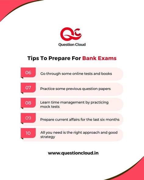 Question Cloud is India’s #1 and most trusted website for the preparation of banking jobs. Our portal has complete information about preparation for all banking jobs, right from nationalized to private banks to all state-level jobs.

Question Cloud provides you best study materials for bank exam preparation, which extensively covers all the topics in the syllabus, along with mock test series and test series.

For more details, visit Questioncloud.in.

#questioncloud #bankingexams  #testseries Study Maths, Exam Preparation Tips, Exam Notes, Previous Question Papers, Mock Test, Online Tests, Basic Math, Question Paper, Exam Preparation