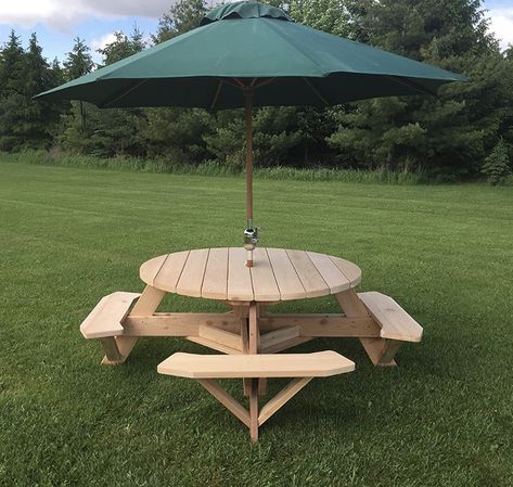 Picnic Table Ideas, Build A Picnic Table, Picnic Table With Umbrella, Round Picnic Table, Picnic Table Plans, Table With Umbrella, Wooden Picnic Tables, Diy Furniture Videos, Kids Picnic Table