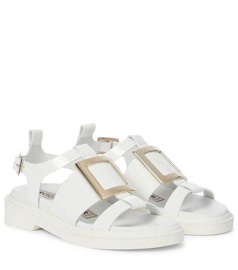 Roger Vivier - Exclusive to Mytheresa – Viv' Rangers patent leather sandals | Mytheresa Roger Vivier Sandals, Roger Vivier, Signature Logo, Flat Sandals, Leather Sandals, Birkenstock, Calf Leather, Patent Leather, Baby Shoes