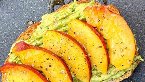 Peaches & Hot Honey Avocado Toast — Pat Cooks Honey Avocado, Hot Honey Recipe, Avocado Toast Recipe, Light Breakfast, Honey Toast, Hot Honey, Half Baked Harvest, Avocado Recipes, Toast Recipes