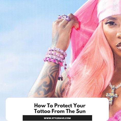 How to protect Tattoos from sun Tiwa Savage Tattoo, The Sun Tattoo, Sun Skin Care, Savage Tattoo, Tiwa Savage, Uv Protection Clothing, Tattoo Care, Sun Tattoo, After Sun