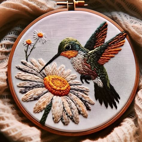 Hummingbird Embroidery, Embroidered Hummingbird, Embroidery Birds, Bird Embroidery Pattern, Embroidery Bird, Embroidery Animals, Embroidered Birds, In Love With Life, Diy Embroidery Patterns