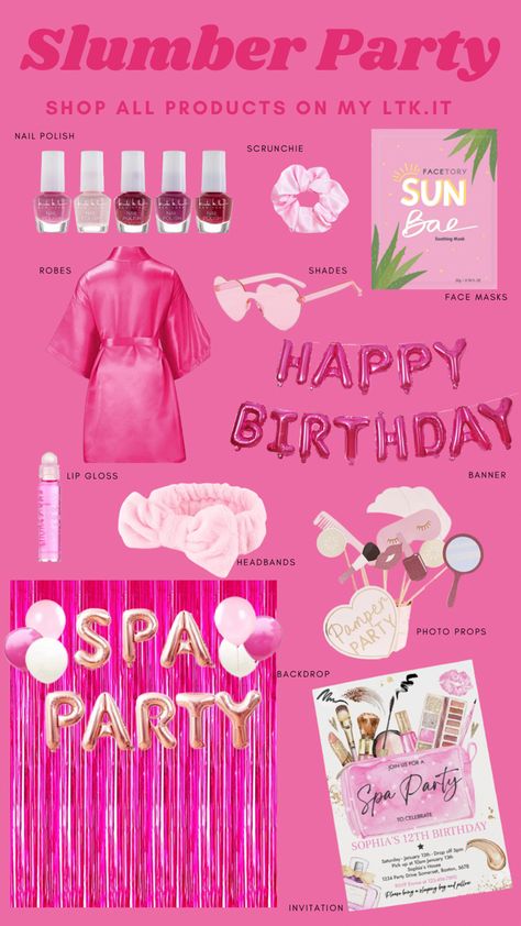 Slumber Party Birthday Theme, Slumber Party Bday Ideas, Pink Spa Party, Spa Themed Bachelorette Party, Hotel Slumber Party, Spa Day Birthday Party, Pink Slumber Party, Spa Themed Birthday Party, Slumber Party Theme