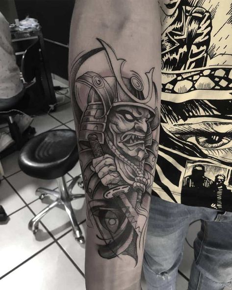 Ronin Arm Tattoo Sa.danny Art Ronin Mask Tattoo, Kabuto Tattoo, Ronin Tattoo, Samurai Tattoo Sleeve, Koi Tattoo Sleeve, Oni Tattoo, Ronin Samurai, Hannya Mask Tattoo, Brush Tattoo