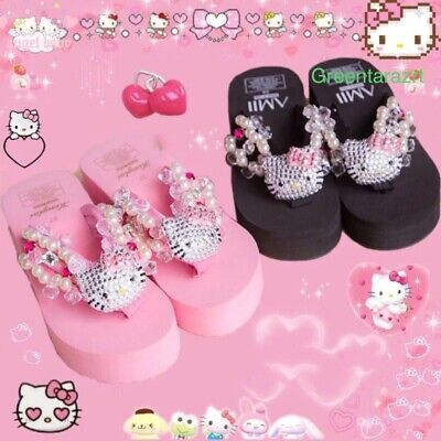 2000s Shoes, Soft Flip Flops, Y2k Heels, Flip Flops Women, Hello Kitty Gifts, Hello Kitty Shoes, Casual Wedges, Flip Flops Style, Funky Shoes